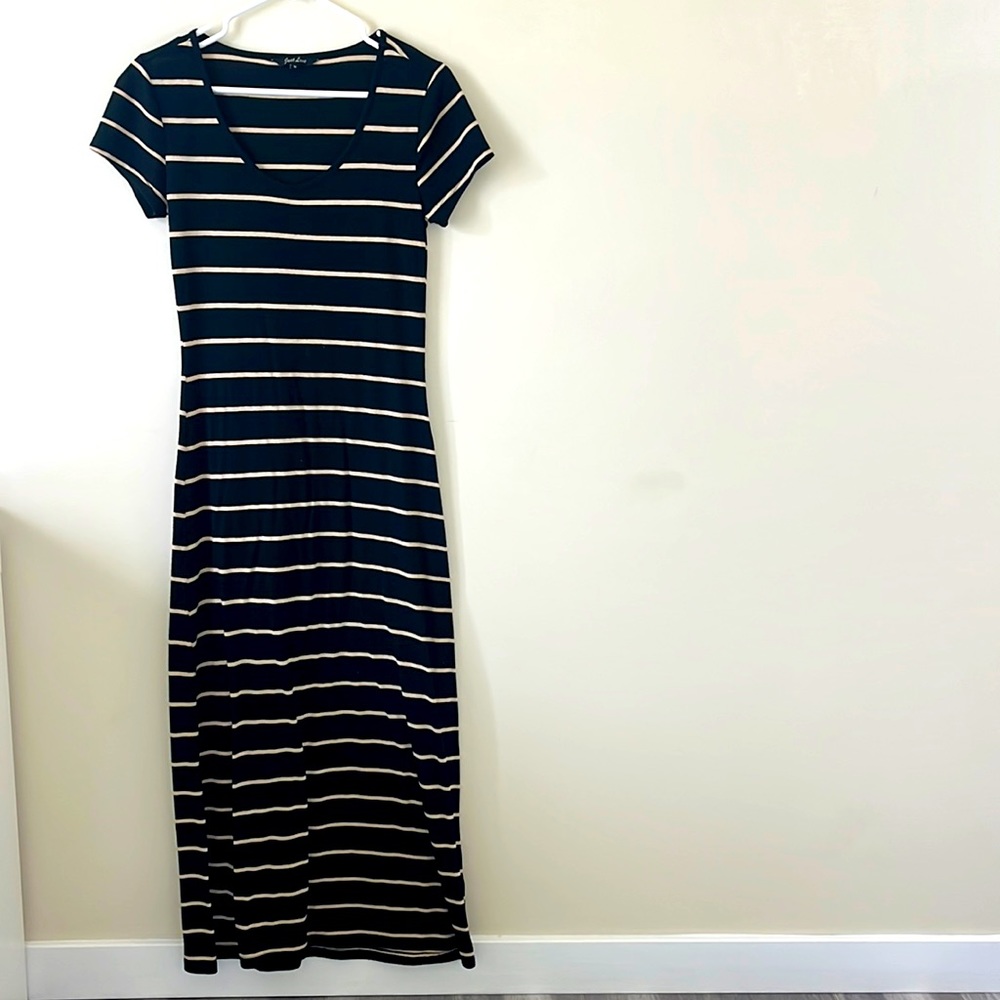 Black and beige striped maxi dress